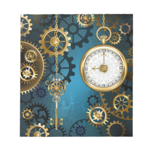 Steampunk türkisfarbener Hintergrund mit Zahnräder Notizblock
