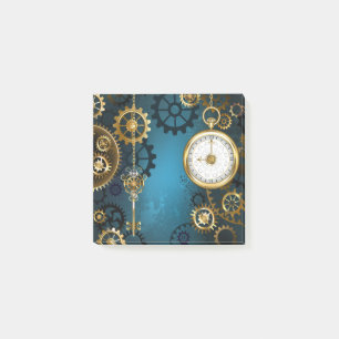 Steampunk türkisfarbener Hintergrund mit Zahnräder Post-it Klebezettel