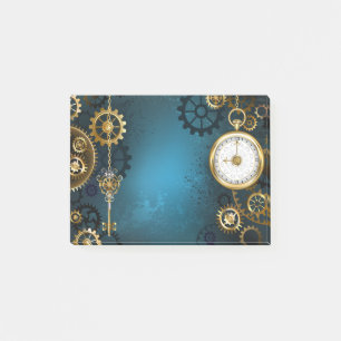 Steampunk türkisfarbener Hintergrund mit Zahnräder Post-it Klebezettel