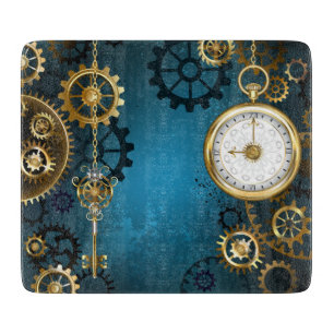 Steampunk türkisfarbener Hintergrund mit Zahnräder Schneidebrett
