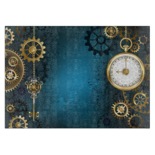 Steampunk türkisfarbener Hintergrund mit Zahnräder Schneidebrett