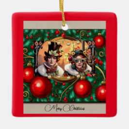 Steampunk Two Hearts Christmas Keramikornament