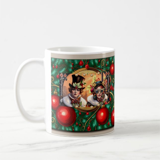 Steampunk Two Hearts Weihnachtskarte Kaffeetasse (Links)