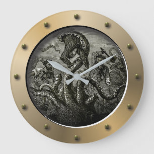 Steampunk U-Boot Porthole Kraken Riesenoctopus Große Wanduhr
