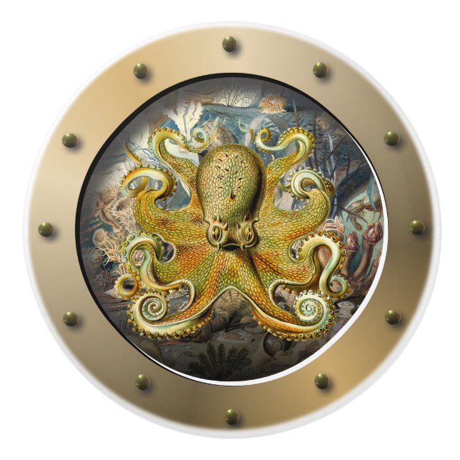 Steampunk U-Boot Porthole Octopus Keramikknauf (Vorderseite)
