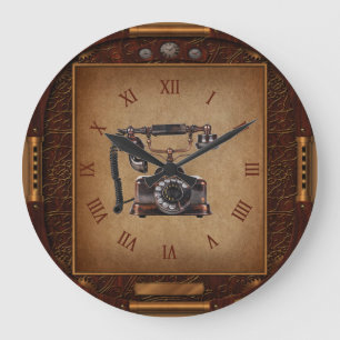 Steampunk-Uhr~Antikes Telefon~römische Zahlen~  Große Wanduhr