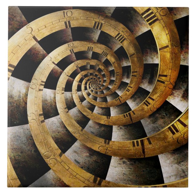 Steampunk - Uhr - der Fluss der Zeit Fliese (Vorderseite)