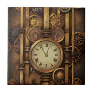 Steampunk-Uhr-Keramik Fliese