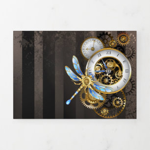 Steampunk-Uhr mit mechanischer Libelle Dreifach Gefaltete Karte