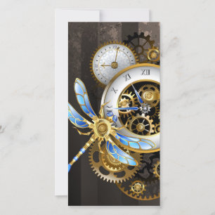 Steampunk-Uhr mit mechanischer Libelle Karte