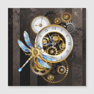 Steampunk-Uhr mit mechanischer Libelle Magnetkarte