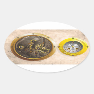 Steampunk Uhr Ovaler Aufkleber
