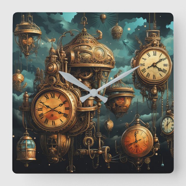 Steampunk-Uhr Quadratische Wanduhr (Vorderseite)