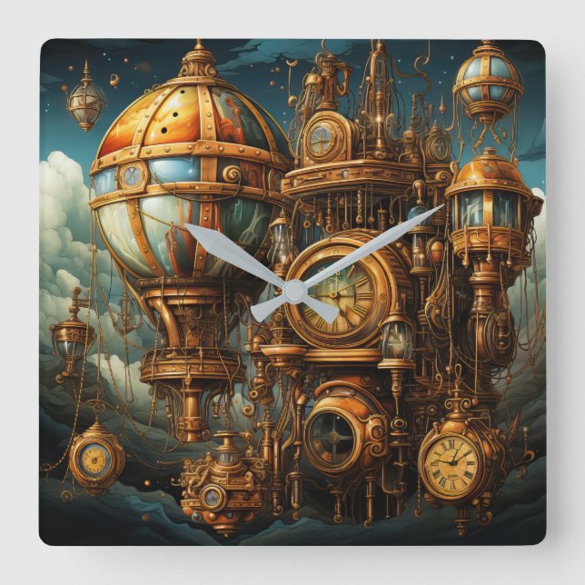 Steampunk-Uhr Quadratische Wanduhr (Vorderseite)