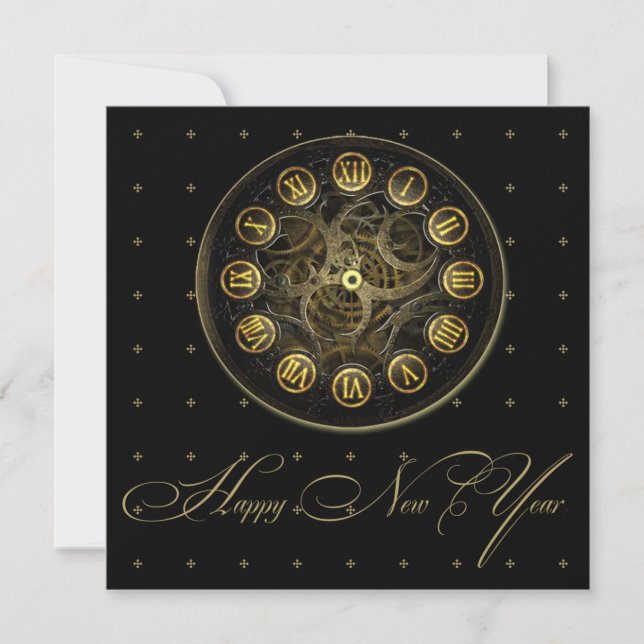 Steampunk Uhr-Silvester-Party Einladung (Vorderseite)