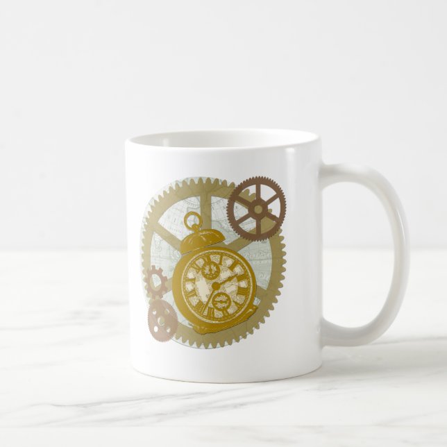 Steampunk Uhr und Gänge Kaffeetasse (Rechts)