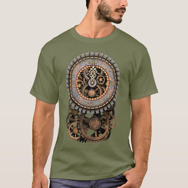 Steampunk Uhr und Gänge T-Shirt (Vorderseite)
