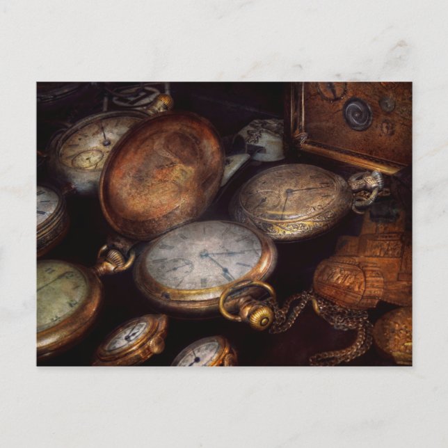 Steampunk - Uhr - Zeit getragen Postkarte (Vorderseite)