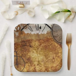 Steampunk Uhren Zeit Vintage Karte Pappteller