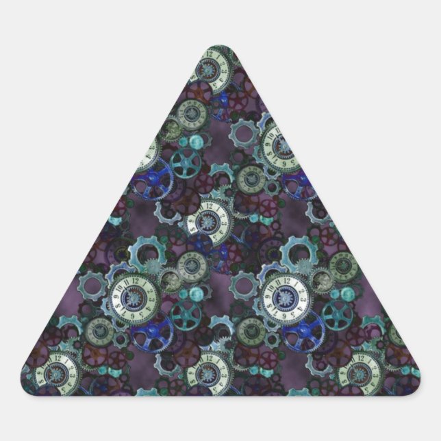 Steampunk-Uhrenteile - lila Druck von LeahG Dreieckiger Aufkleber (Vorderseite)