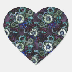 Steampunk-Uhrenteile - lila Druck von LeahG Herz-Aufkleber