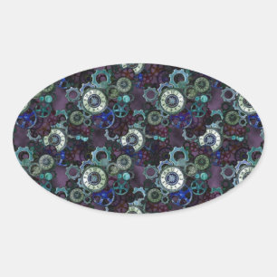 Steampunk-Uhrenteile - lila Druck von LeahG Ovaler Aufkleber