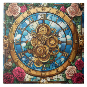 Steampunk-Uhrturm-Keramikfliese Fliese