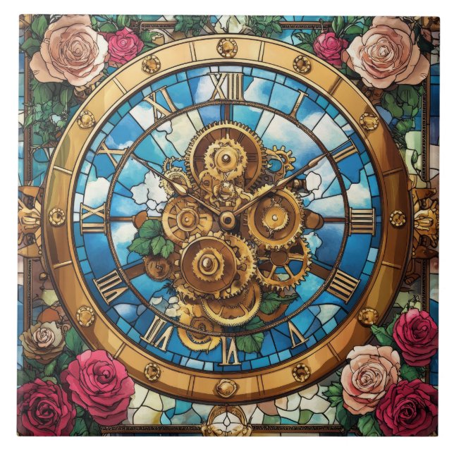 Steampunk-Uhrturm-Keramikfliese Fliese (Vorderseite)