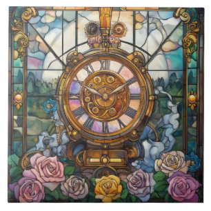Steampunk-Uhrturm-Keramikfliese Fliese