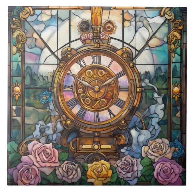 Steampunk-Uhrturm-Keramikfliese Fliese (Vorderseite)