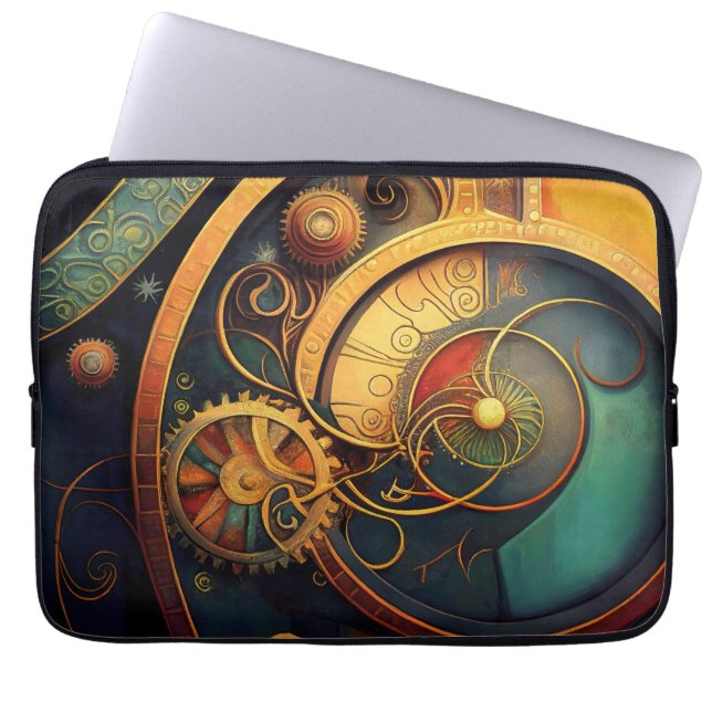 Steampunk-Uhrwerk-Abstraktes Design Laptopschutzhülle (Vorderseite)