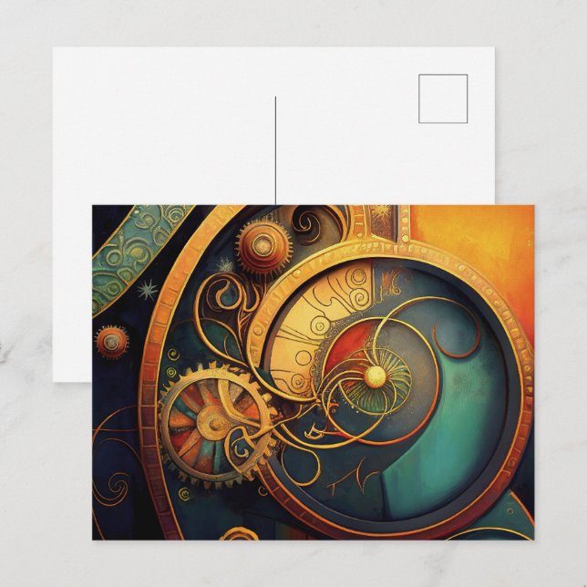 Steampunk-Uhrwerk-Abstraktes Design Postkarte (Vorne/Hinten)