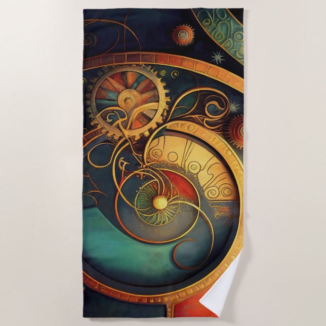 Steampunk-Uhrwerk-Abstraktes Design Strandtuch (Vorderseite)