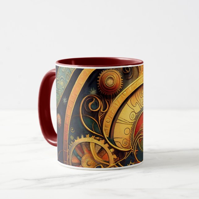 Steampunk-Uhrwerk-Abstraktes Design Tasse (Vorderseite Links)