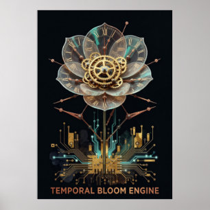 Steampunk-Uhrwerk-Blume: Temporäre Blüten-Engine Poster