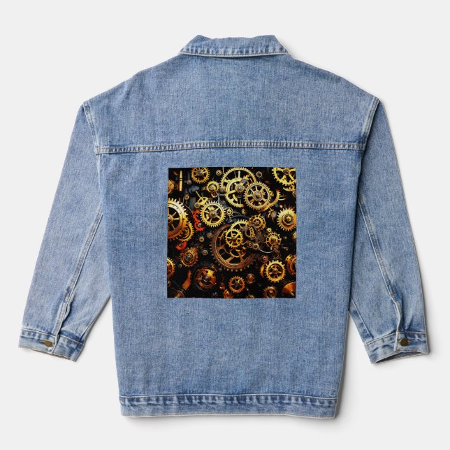 Steampunk-Uhrwerk Gears 1004 Jeansjacke (Rückseite)