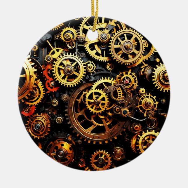 Steampunk-Uhrwerk Gears 1004 Keramik Ornament (Vorne)