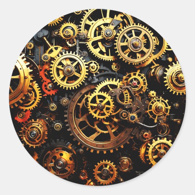 Steampunk-Uhrwerk Gears 1004 Runder Aufkleber (Vorderseite)