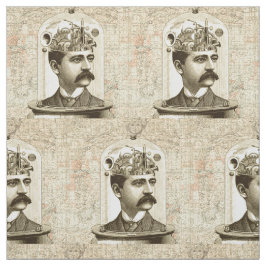 Steampunk Uhrwerk Gehirn Schnurrbart Mann Stoff