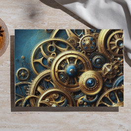 Steampunk-Uhrwerk Gold und Aquamarin Seidenpapier