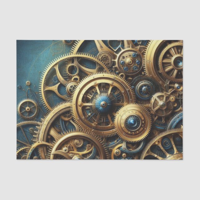 Steampunk-Uhrwerk Gold und Aquamarin Seidenpapier (Vorderseite)