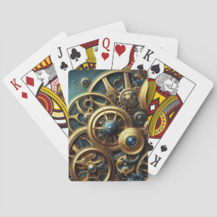 Steampunk Uhrwerk Gold und Türkis Spielkarten
