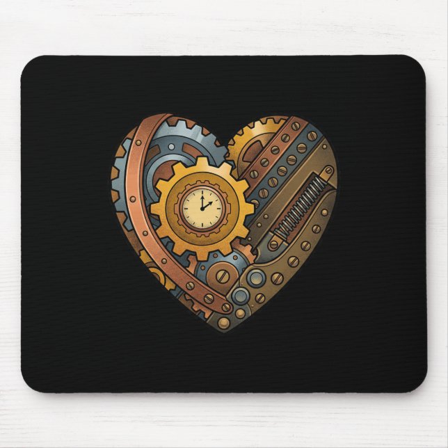 Steampunk-Uhrwerk-Herz mit Zahnrädern und Zeitmoti Mousepad (Vorne)