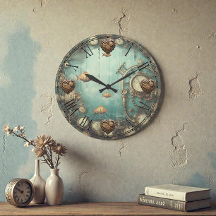 Steampunk-Uhrwerk-Wanduhr unter Wasser Große Wanduhr