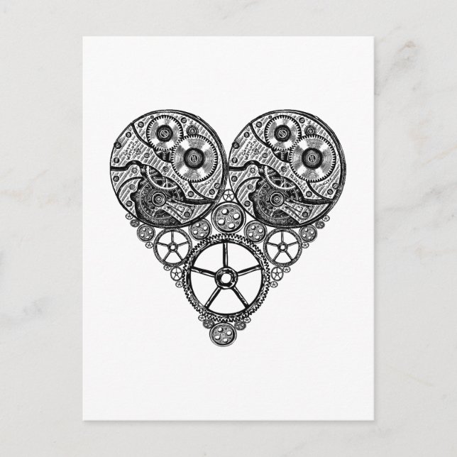 Steampunk-Uhrwerke und Zahnrad-Herz Postkarte (Vorderseite)