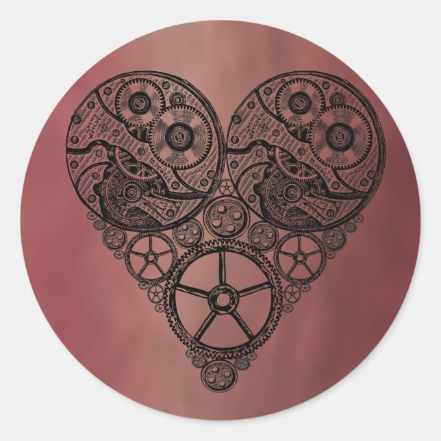 Steampunk-Uhrwerke und Zahnrad-Herz Runder Aufkleber (Vorderseite)