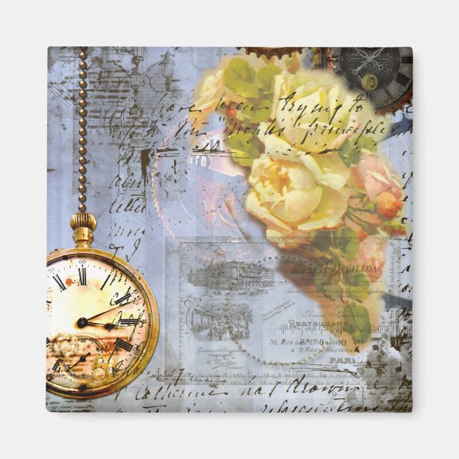Steampunk und Gelbe Rosen Magnet (Vorne)