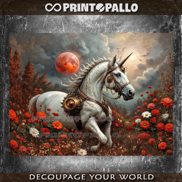 Steampunk Unicorn auf dem Zauberplaneten der Blume Seidenpapier