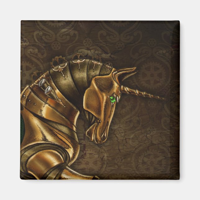 Steampunk Unicorn Damask Magnet (Vorne)