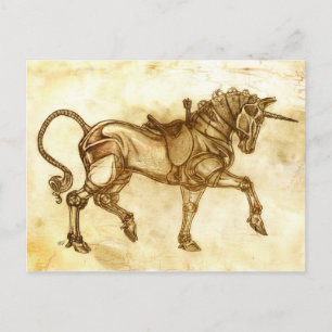 Steampunk Unicorn Sketch Post Card Postkarte
